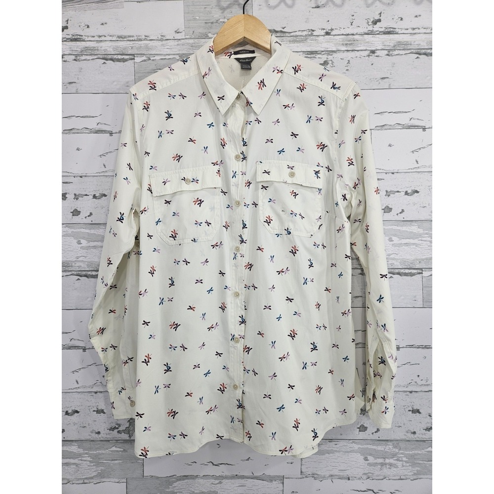 Eddie Bauer Womens Xlarge Classic Fit Adventurer Long Sleeve Shirt Dragonfly
